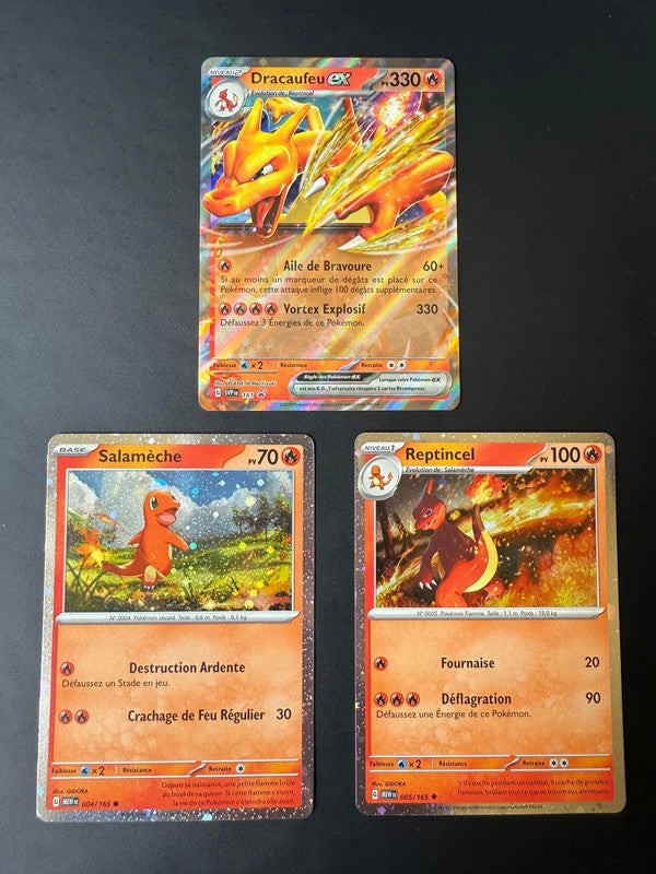 Figurine Porte-Carte Dracaufeu + Dracaufeu ex + Reptincel + Salamèche