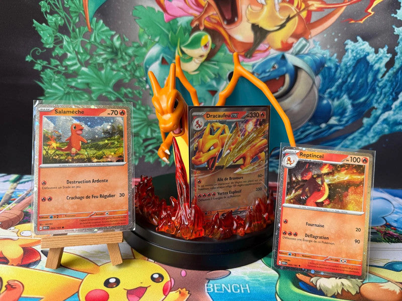 Figurine Porte-Carte Dracaufeu + Dracaufeu ex + Reptincel + Salamèche