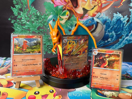 Figurine Porte-Carte Dracaufeu + Dracaufeu ex + Reptincel + Salamèche