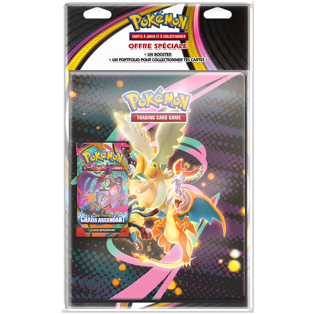 Portfolio Pokémon Méga-Dracolosse Héros Transcendant + 1 Booster Chaos Ascendant
