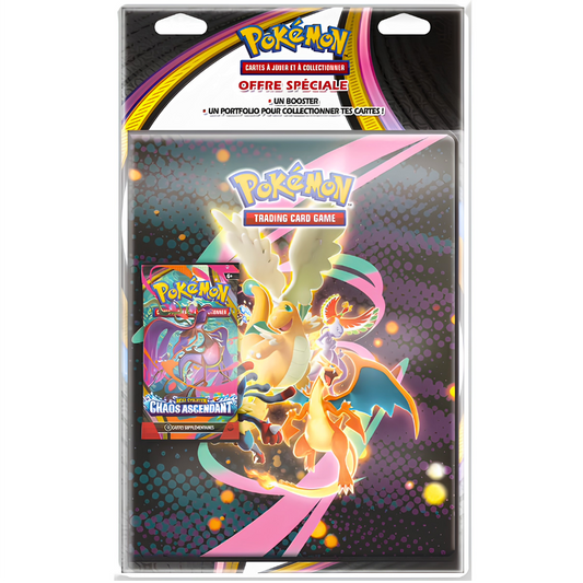 Portfolio Pokémon Méga-Dracolosse Héros Transcendant + 1 Booster Chaos Ascendant